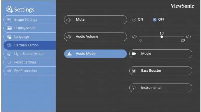 ViewSonic M1 Portable Cinema User Guide - Audio Mode settings