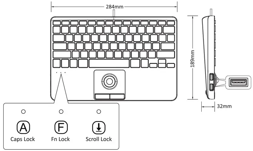 perixx PERIBOARD 526 Wired Mini Membrane Trackball Keyboard - illustration
