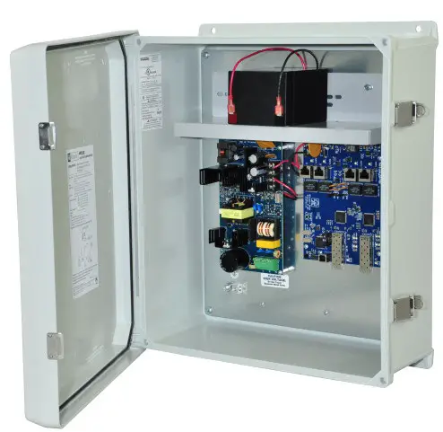 Altronix NetWaySP4L Series Hardened Ethernet over Fiber PoE+ Switch with Optimized Lithium Iron Phosphate Battery Charger