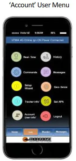 monGOOSE VT904 4G Quad Band 12V 24V GPS Tracker - THE MAIN MENU 2