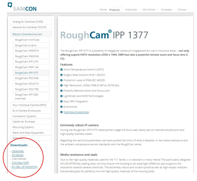 SAMCON RoughCam-IPP1377 Extremely Robust Network Camera - technical information