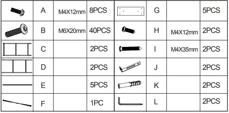 Kmart EGON STORAGE SHELF 5TIER Instruction Manual - Hardware list