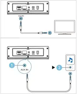 Connect audio through a 3.5mm stereo audio cable