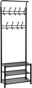 SONGMICS Coat Stand with 3 Shoe Racks with 18 Hooks