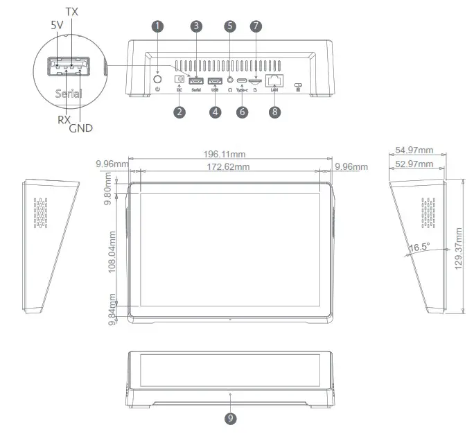 Shenzhen Electron Technology WT8012T Android all in one Touchscreen PC- 8“ Exterior Components