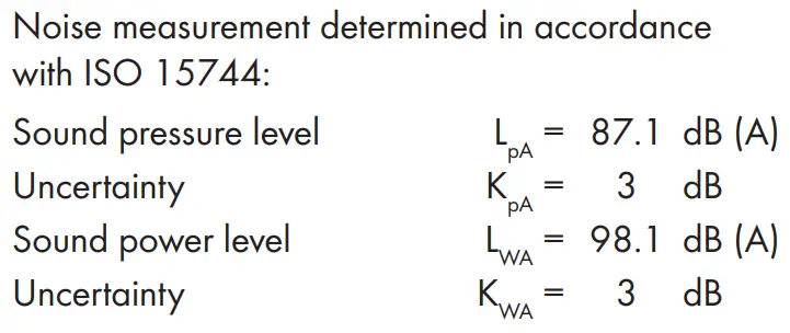 PARKSIDE PDSS 310 B5 Air Impact Wrench Instructions - Noise emission values