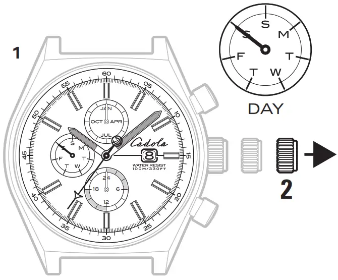 Cadola CD 1013 Hairpin Multifunction Watch - HOW TO SET THE DAY