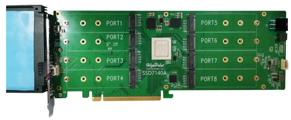 HighPoint Technologies SSD7140A 8x M.2 Port to PCIe 3.0x16 NVMe RAID Controller - panel.