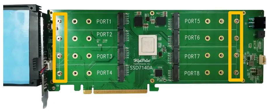 HighPoint Technologies SSD7140A 8x M.2 Port to PCIe 3.0x16 NVMe RAID Controller - screws 12