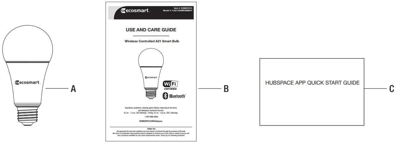 Ecosmart 11A21100WRGBWH1 Wireless Controlled A21 Smart Bulb - Package Contents
