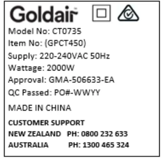 Goldair GPCT450 2000W Hot Plus Cold Ceramic Tower Fan Heater - icon 10