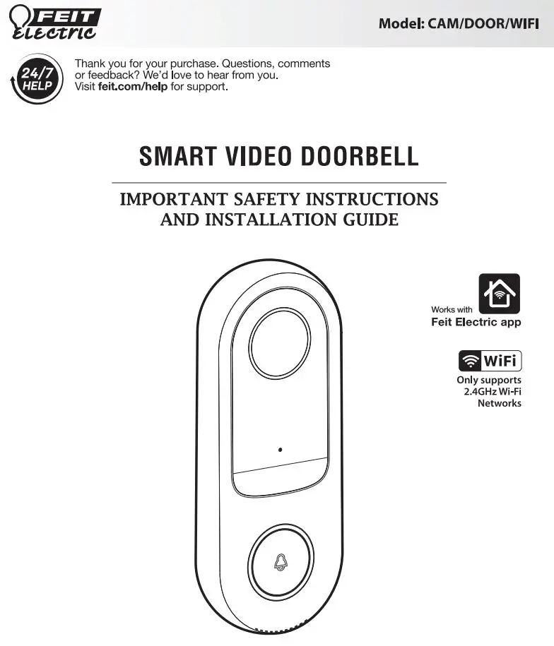 FEIT ELECTRIC CAM DOOR WIFI Smart Video DoorBell User Manual