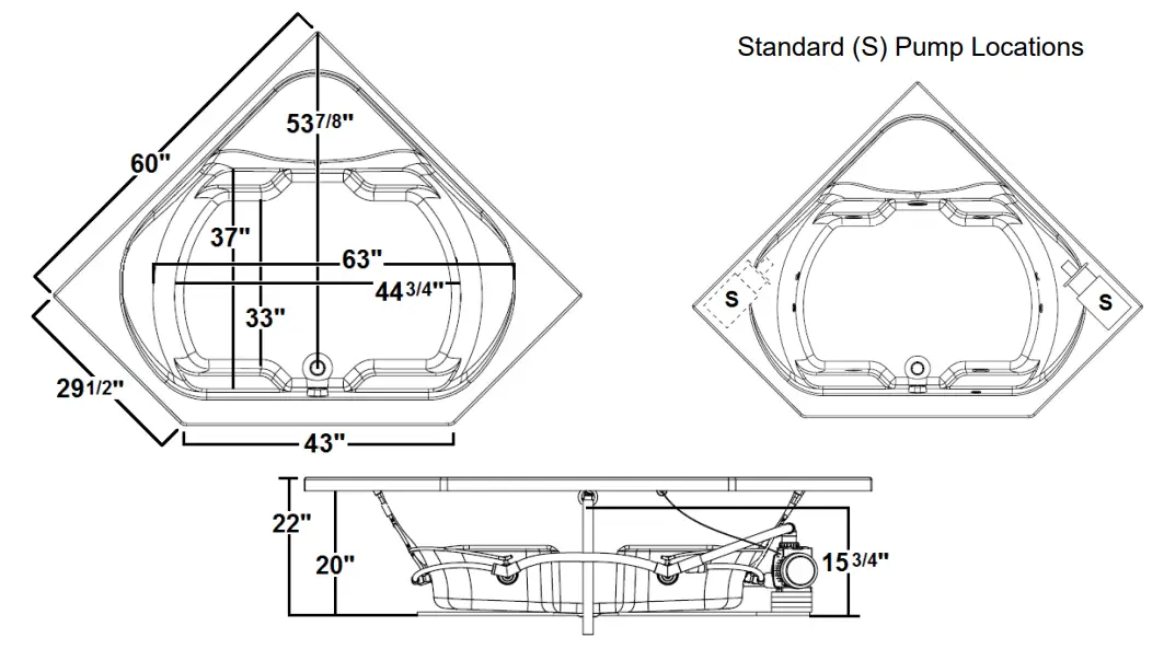 Laurel Mountain Lorton 60 X 60 Inch Drop In Acrylic Corner Combo Bath - fig