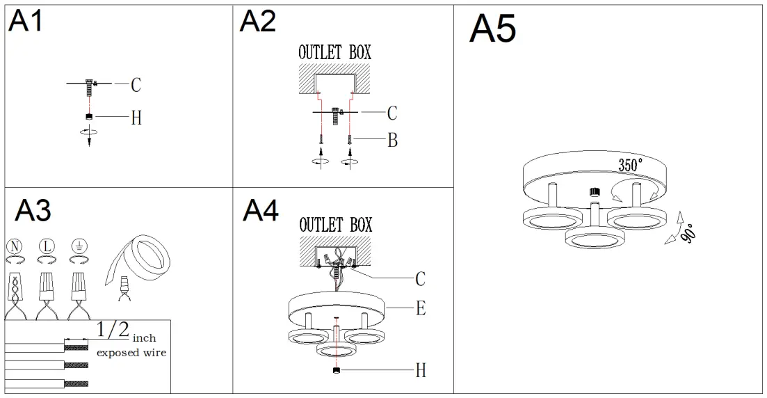ZEVNI-A04656-Duran-3-Light 9-Inch-Matte-Black-and-Gold-LED-Flush-Mount-Light-FIG-4