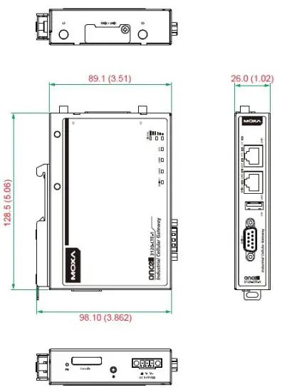 MOXA OnCell 3120 LTE 1 Series Cellular Gateways - Device Dimensions