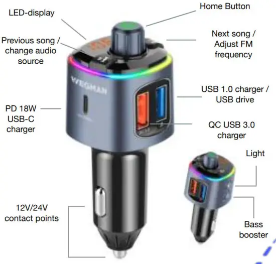 WEGMAN Bluetooth FM Transmitter - fig 1