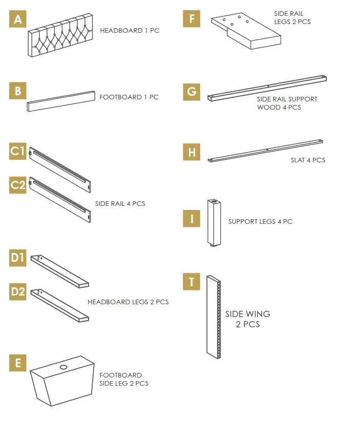 dg casa BARDY Panel Bed - BARDY PANEL BED PARTS