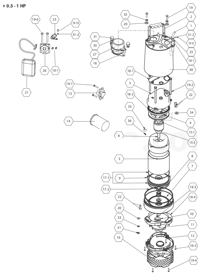 Barmesa Pumps 2KLEIN-101 KLEIN Submersible Stainless Steel Dewatering Pumps - diagram 2