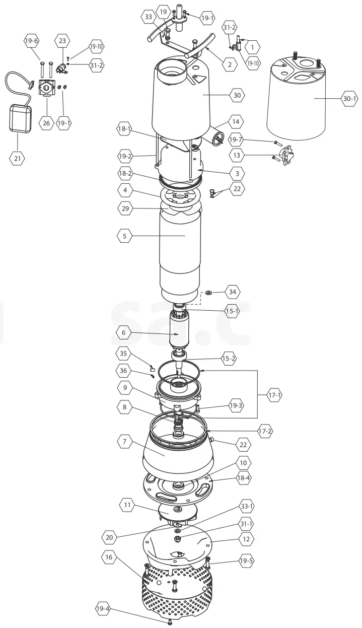Barmesa Pumps 2KLEIN-101 KLEIN Submersible Stainless Steel Dewatering Pumps - diagram