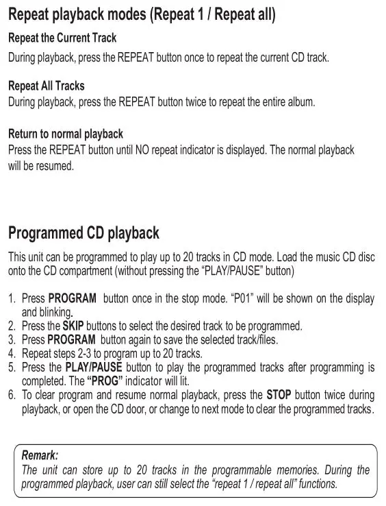 SYLVANIA Portable CD Player with AM FM Radio with Bluetooth and LED Display Owner's Manual - CD Operation