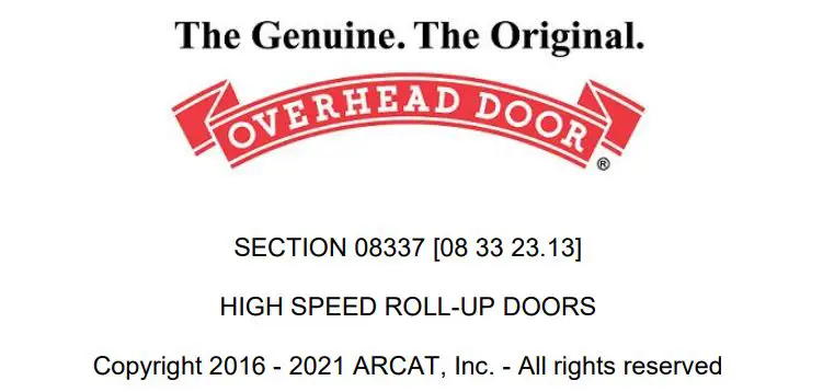OVERHEAD DOOR High Speed Roll-Up Doors User Manual