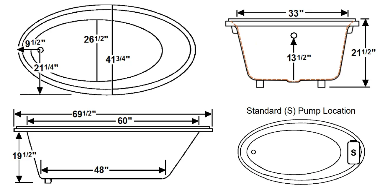 Laurel Mountain Leah 70 X 42 Inch Drop In Acrylic Combo Bath - fig