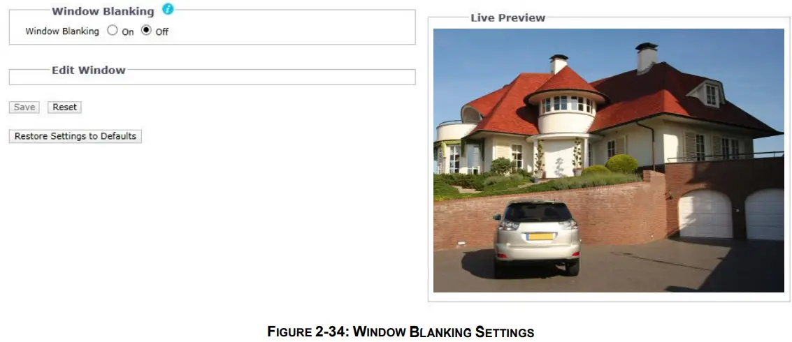 PELCO SARIX PRO 3 Series Indoor Camera - BLANKING SETTINGS