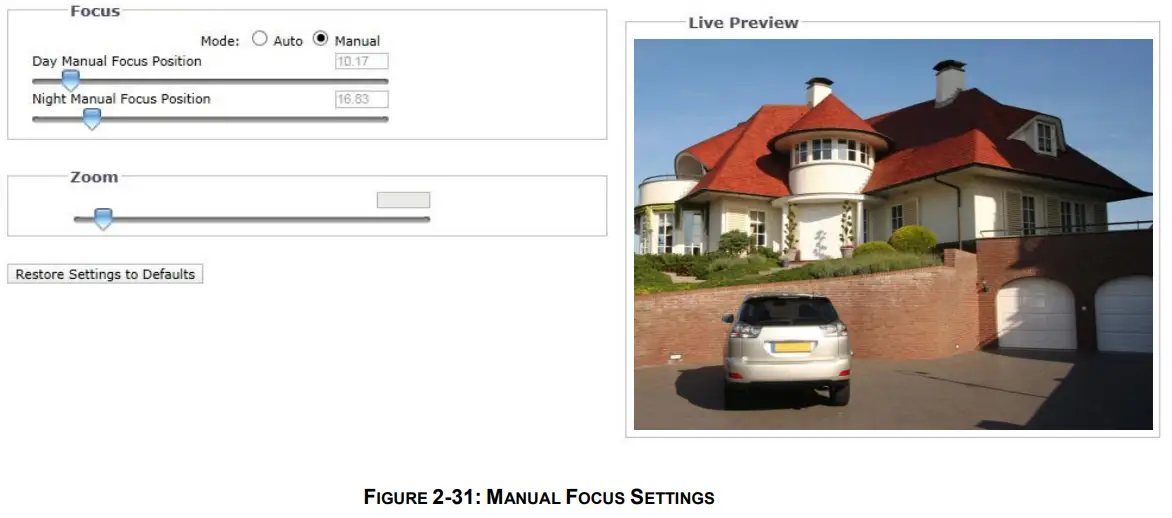 PELCO SARIX PRO 3 Series Indoor Camera - FOCUS SETTINGS 1