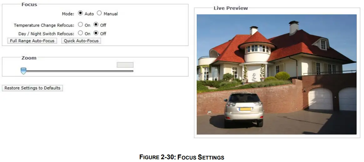 PELCO SARIX PRO 3 Series Indoor Camera - FOCUS SETTINGS