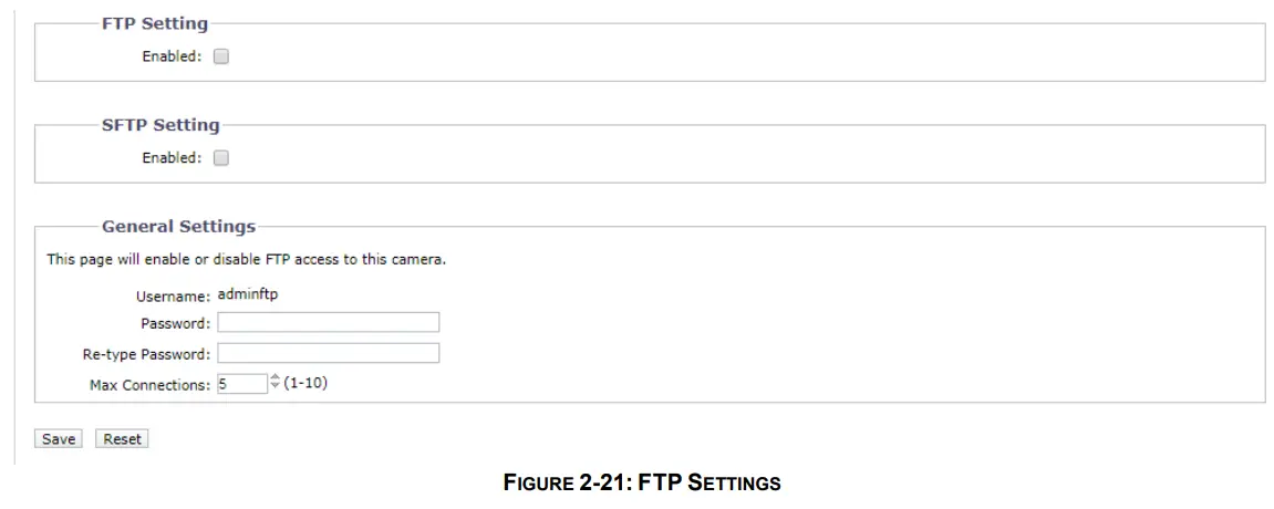 PELCO SARIX PRO 3 Series Indoor Camera - FTP SETTINGS
