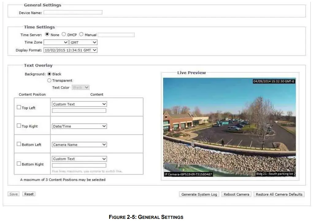 PELCO SARIX PRO 3 Series Indoor Camera - GENERAL SETTINGS