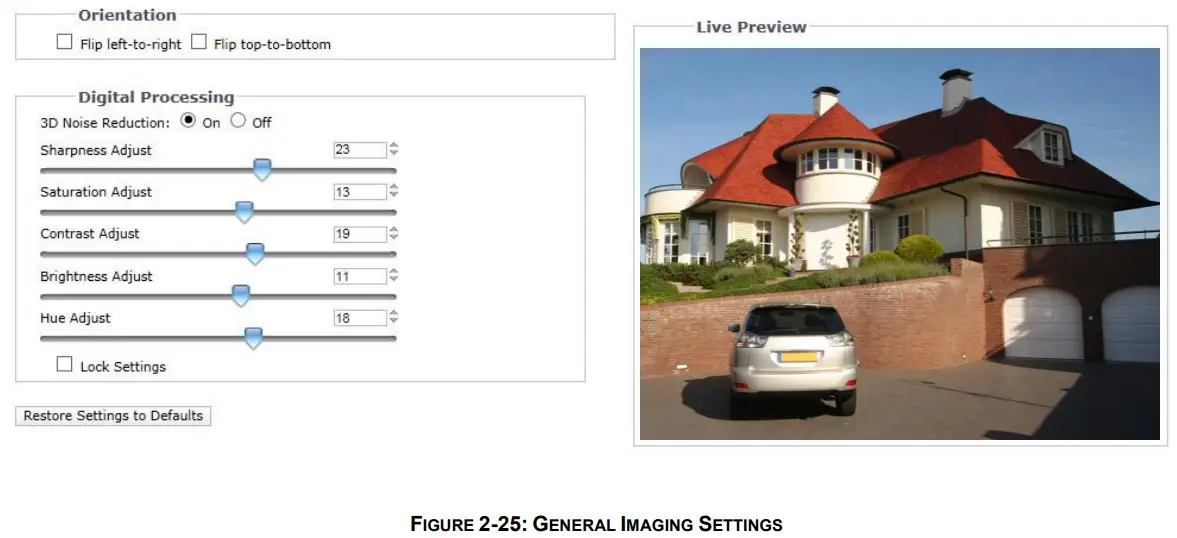PELCO SARIX PRO 3 Series Indoor Camera - IMAGING SETTINGS