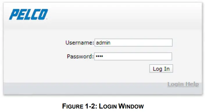 PELCO SARIX PRO 3 Series Indoor Camera - LOGIN WINDOW