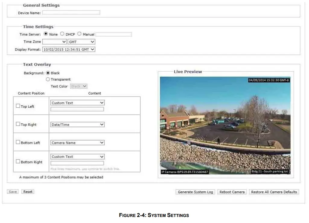 PELCO SARIX PRO 3 Series Indoor Camera - SYSTEM SETTINGS 1