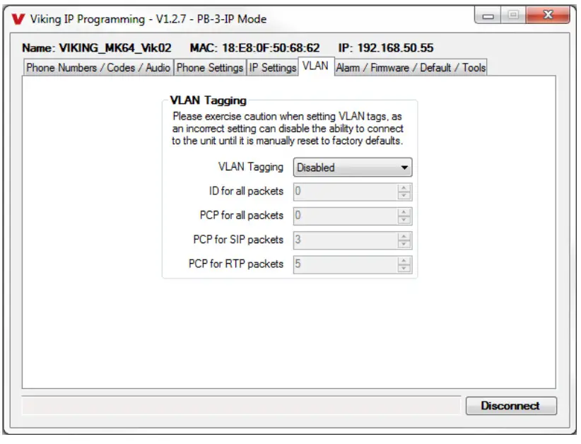 VIKING VoIP Panic Button PB-3-IP-VLAN Settings