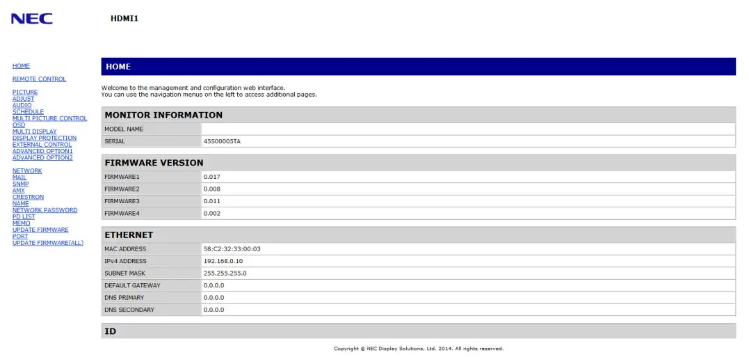NEC MultiSync P Series Large Format LCD Display - Browser