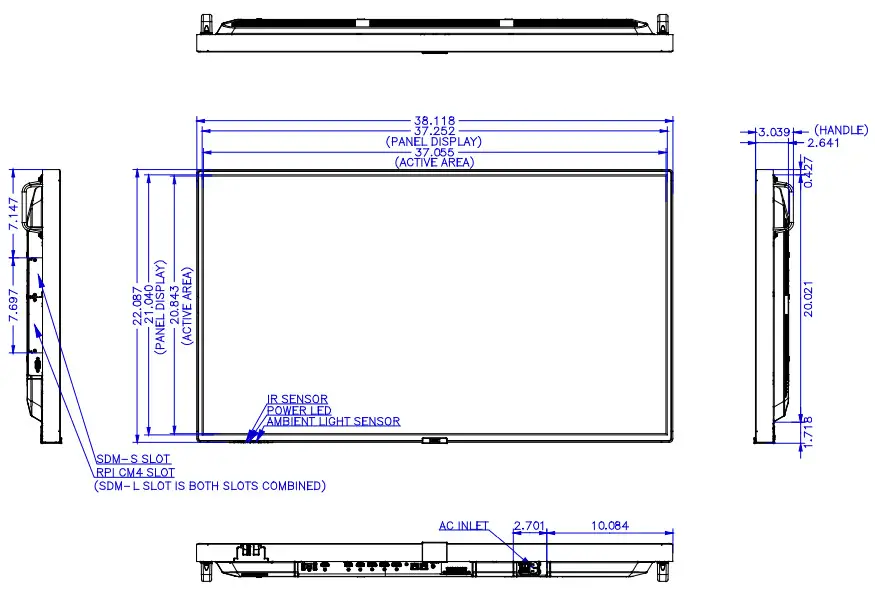 NEC MultiSync P Series Large Format LCD Display - Dimensions
