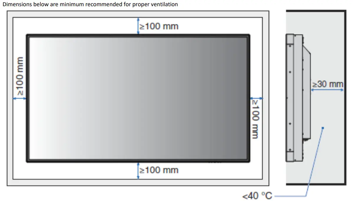 NEC MultiSync P Series Large Format LCD Display - Ventilation