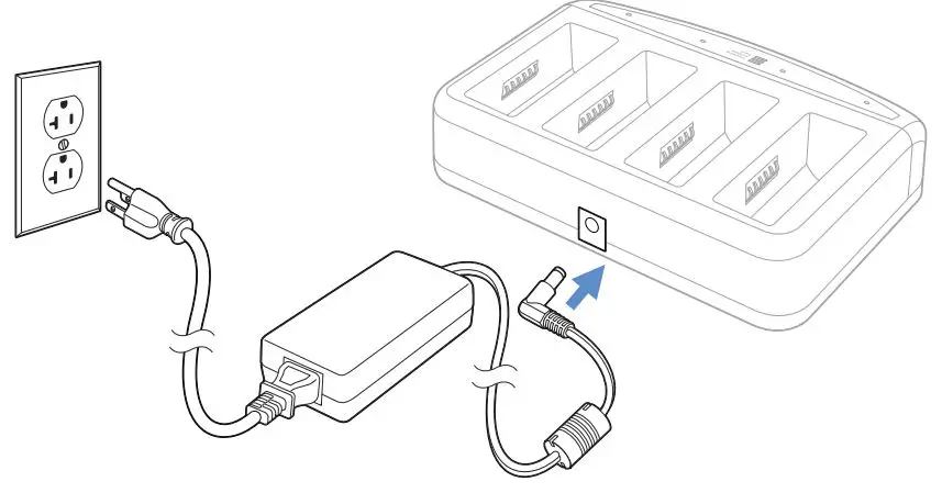 Honeywell RP4 Series 220540-000 Multi-Bay Battery Charger - Connect the right angle power adapter to the Multi-Bay