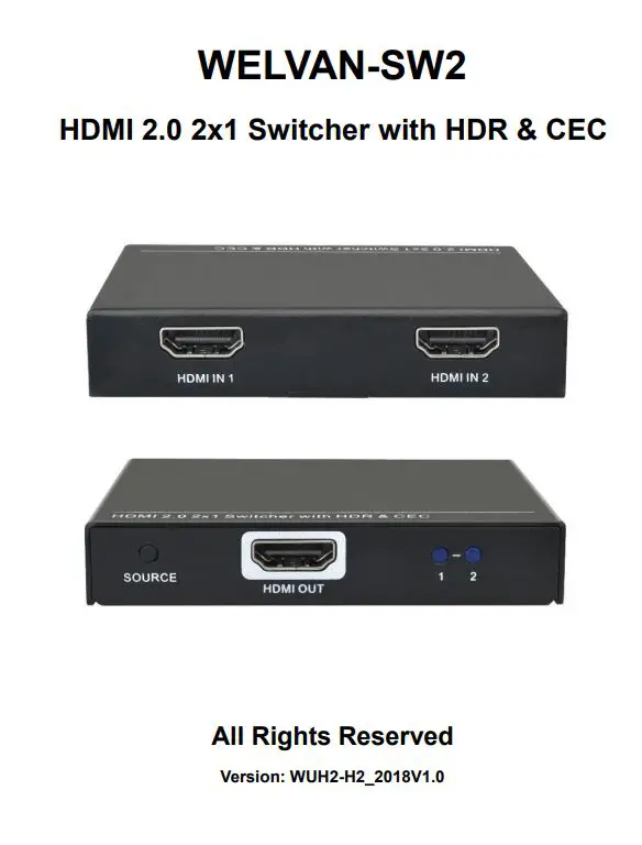 Welvan 2x1 Switcher With Hdr & Amp; Cec User Manual