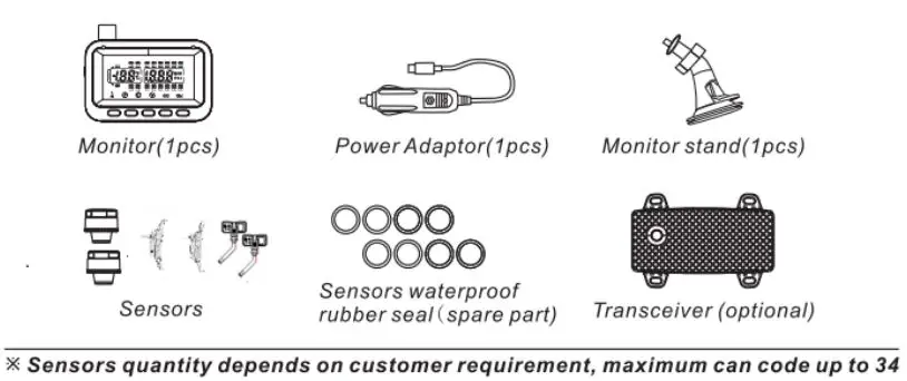 Shenzhen Maxima Electronic Technology KING330XI Bluetooth Tire Pressure Monitoring System Instruction Manual - SYSTEM COMPONENTS