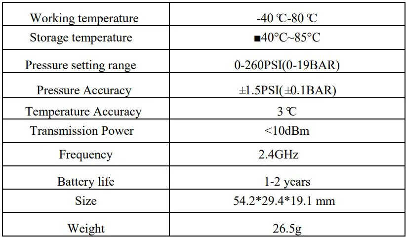 Shenzhen Maxima Electronic Technology KING330XI Bluetooth Tire Pressure Monitoring System Instruction Manual - inside Sensors