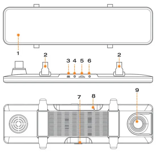 TOGUARD RM05 Touch Screen Streaming Video Rear View Mirror - interface and function button