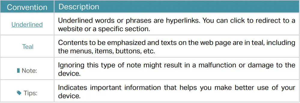 tp-link AC1200 Wi-Fi Bluetooth 4.2 PCIe Adapter User Guide - Conventions