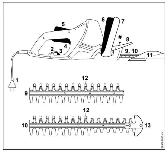 STIHL HSE 42 Very Light 420W Electric Hedge Trimmer - Main Parts