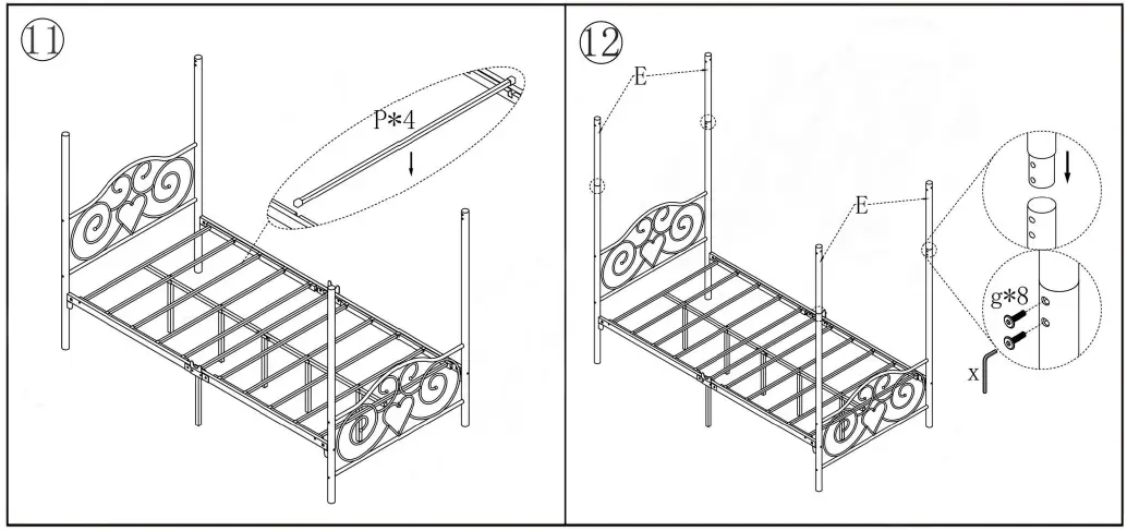 HOMEDEPOT DJ-748F-BK 54 Inch W Vintage Style Black Metal Frame Full Canopy Bed-7