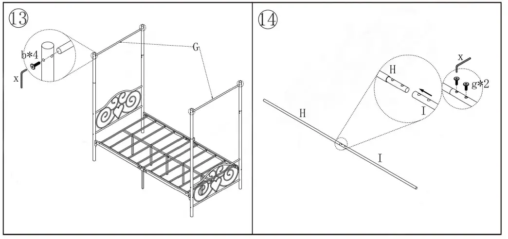HOMEDEPOT DJ-748F-BK 54 Inch W Vintage Style Black Metal Frame Full Canopy Bed-8