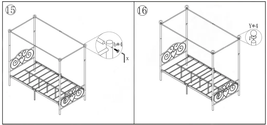 HOMEDEPOT DJ-748F-BK 54 Inch W Vintage Style Black Metal Frame Full Canopy Bed-9