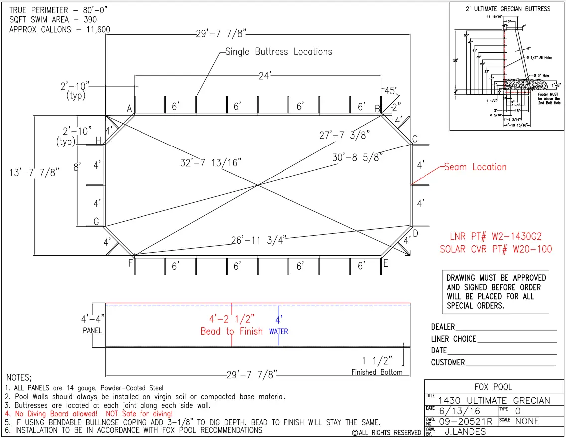 Cardinal Systems W301430G 14 x 30 Grecian Ultimate Pool Sub Assy - FIG 29