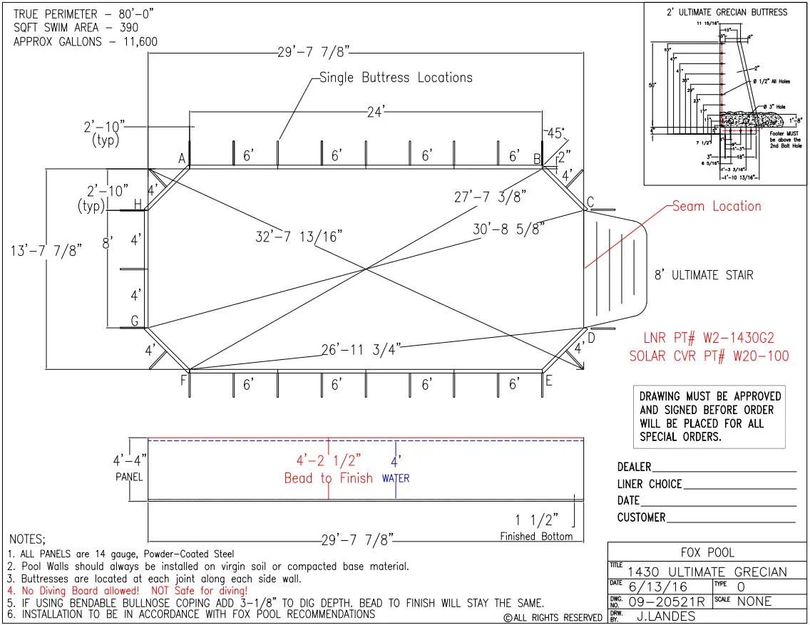 Cardinal Systems W301430G 14 x 30 Grecian Ultimate Pool Sub Assy - FIG 30